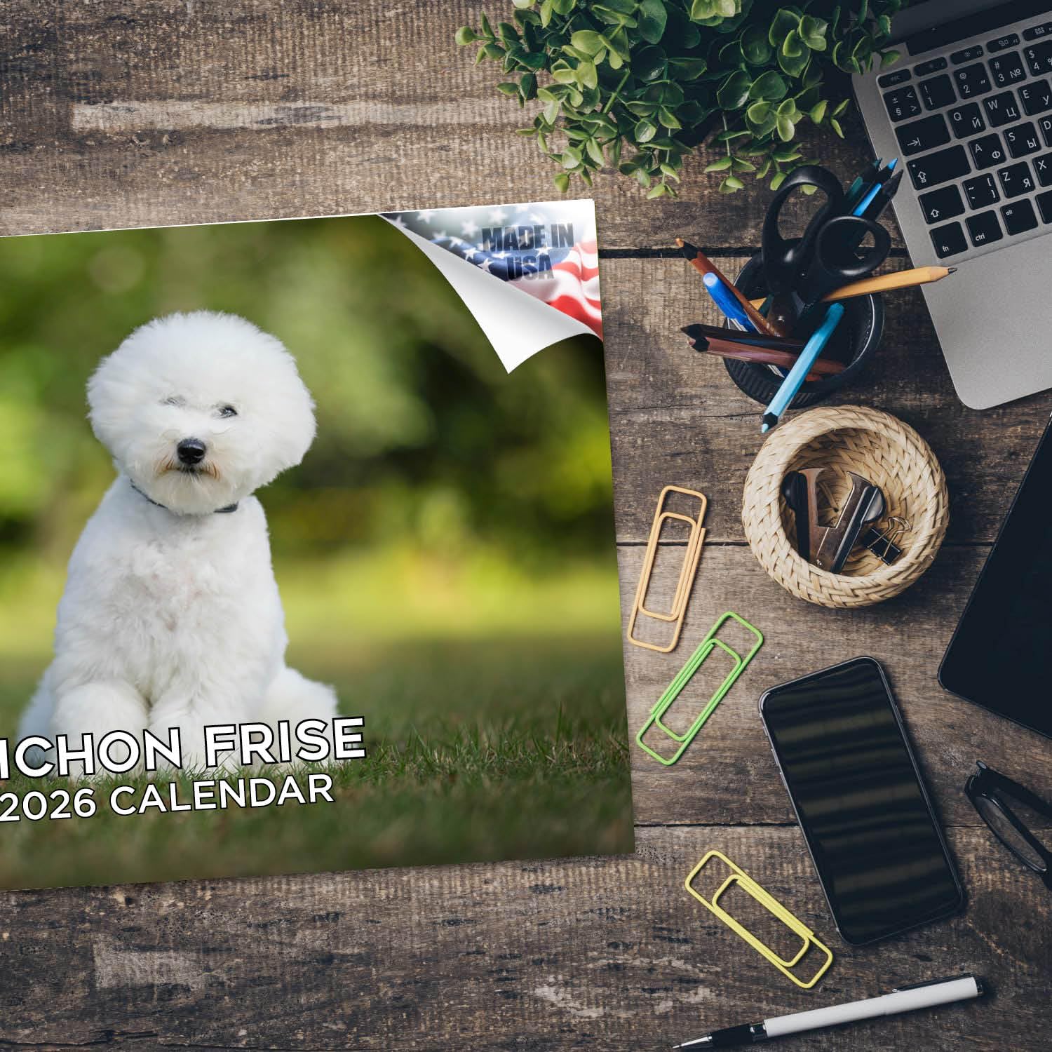 Calendario 2024 2025 Bichon Frise, calendario mensile da parete con razza di cane, 30,5 x 45,7 cm, aperto, carta spessa senza sbavature, regalo, calendario per insegnanti accademici, organizzazione e