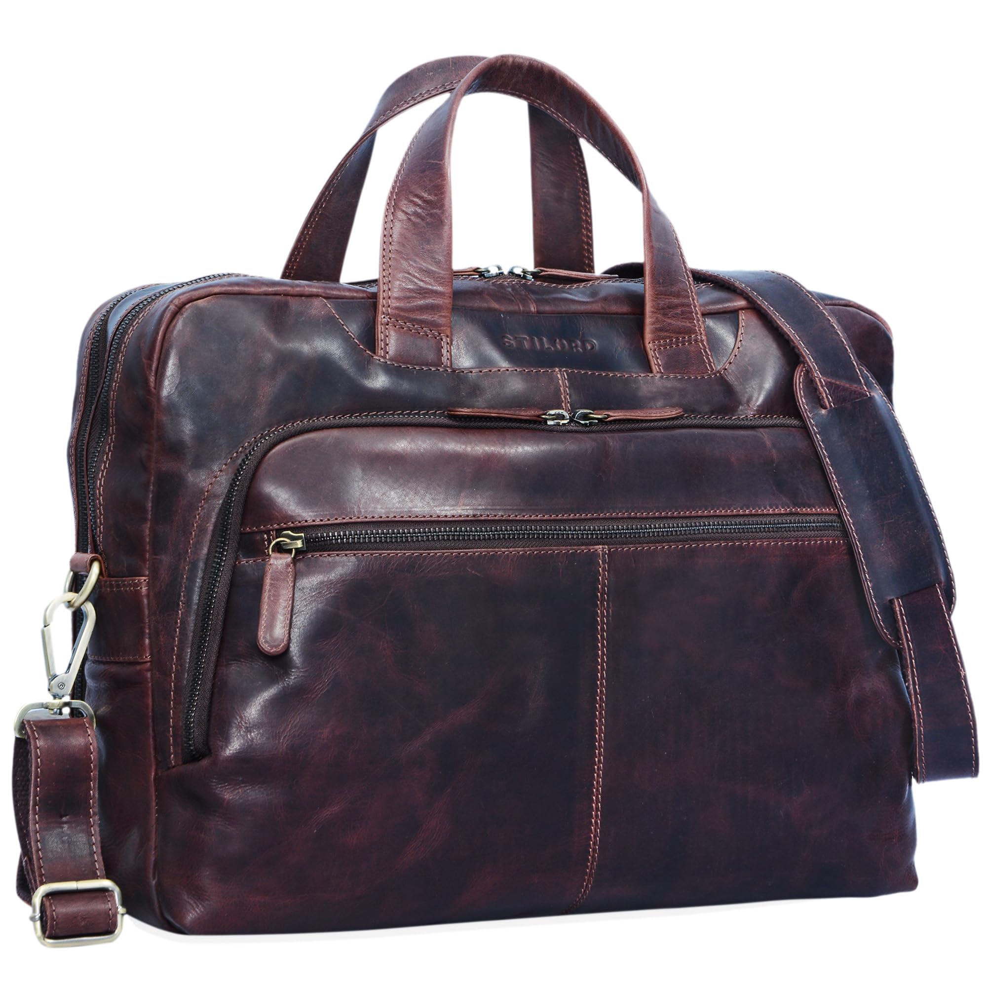 bag in pelle autentica per uomini, elegante e spazioso con zona laptop 15,6 pollici