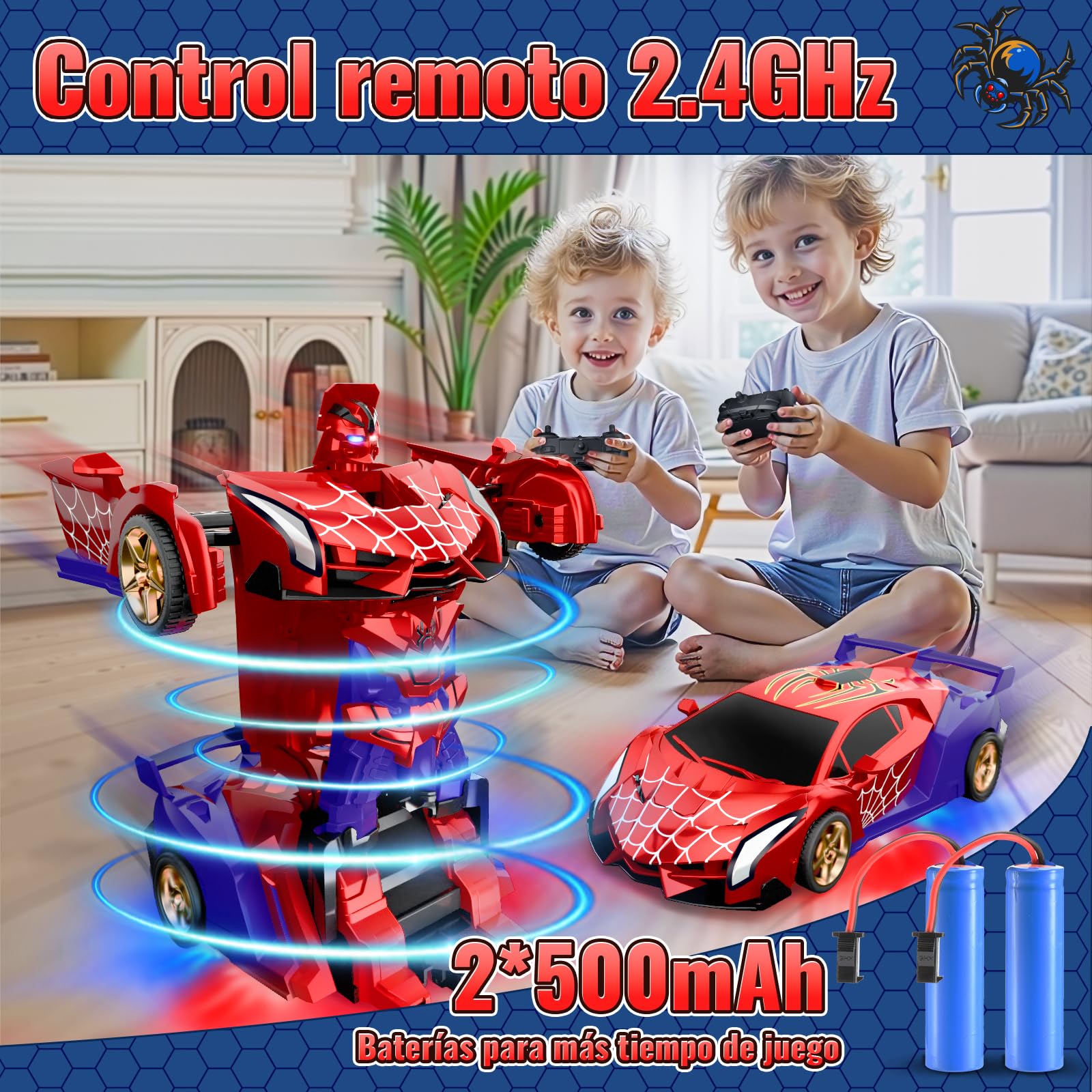 Coche Teledirigido Transform, Ojos Intermitentes & Luces Chasis, Coche RC 2,4GHz & Robot Rotación 360°, Juguetes Juegos para Niño Niños de 3 4 5 6 7 8 9 10 11 12 Años Regalo Cumpleaños Pascua
