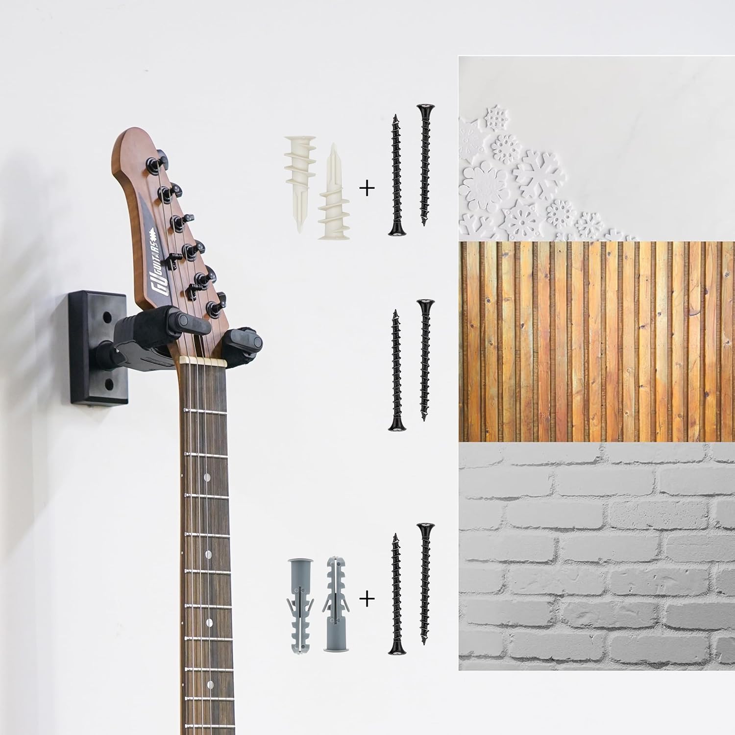 Sondery Guitar Wall Mount Hanger, Auto Lock and Adjustable Hook Holder for Acoustic and Electric Guitar, Ukulele, Bass, Banjo and Mandolin, Safely Cradles Nitro-Finished and High-End Guitars