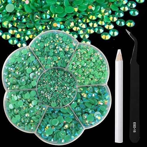 BELICEY 6000 piezas de cristales de resina de gelatina de diamantes de imitación de ABS verde con parte trasera plana, gemas redondas de diamantes
