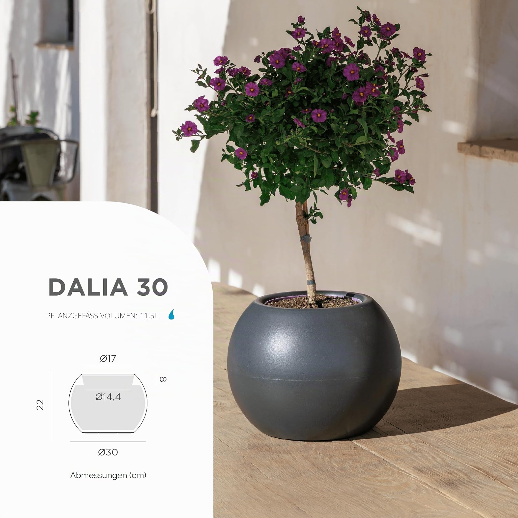 newgarden Dalia Blumentopf, rund, für Blumen und Pflanzen, sehr widerstandsfähig, für den Außenbereich, viele Größen erhältlich, hergestellt aus Polyethylen, Spanien (Weiß, 30 x 22,5 cm)
