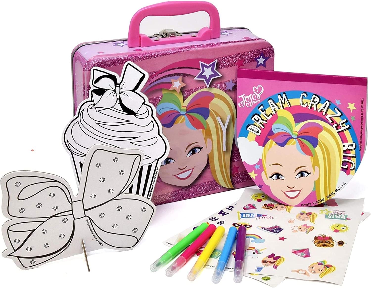 Jojo Siwa Coloring and Activity Tin Box, Includes Markers, Stickers, Mess Free Crafts Color Kit in Tin Box, for Toddlers, Boys and Kids