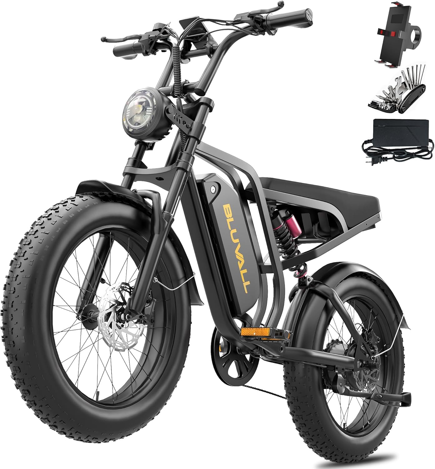 BLUVALL 20" Fat Tire Electric Bike for Adults, Peak 1000W Motor 48V 20AH Removable Battery, 60 Miles Long Range All-Terrain Ebike with 7-Speed Step-Thru Frame