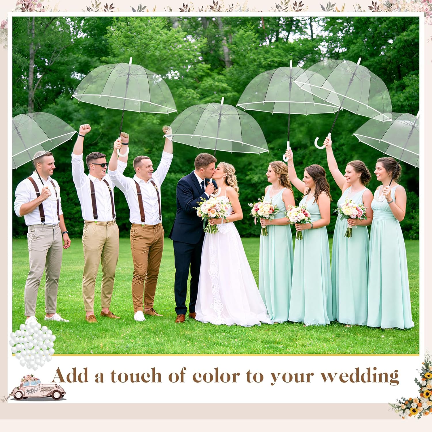 VZZNN 60 Pack Clear Bubble Umbrella Wedding Bulk – High-Visibility Transparent Rain Umbrellas, Windproof & Waterproof Large Canopy – Perfect for Bride, Groom, Photography, Golf & Outdoor Rain
