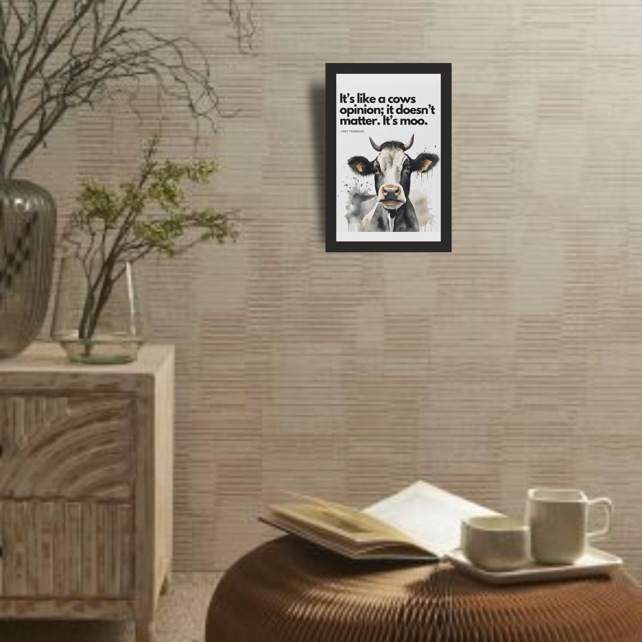 Friends Joey Moo Point Cow Photo Frame A4 Black Wall Art