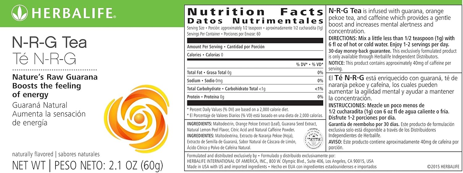 HERBALIFE NRG NATURE'S RAW GUARANA POWDER TEA 2.1 OZ