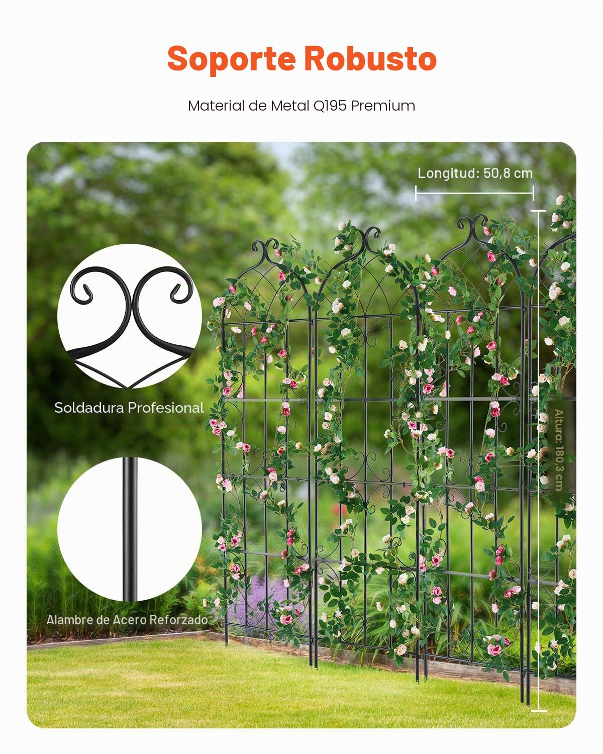 VEVOR Enrejado de Metal para Plantas Trepadoras 51 x 180 cm Soporte para Rosas Trepadoras 6 Piezas Arco para Enredaderas Soporte para Pepinos Decorativo para Clemátides para Patio, Césped, Jardín