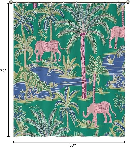 Miniatura 380 de Cortinas de ducha de baño con ganchos, 72 x 92 pulgadas, cortina de ducha de tela impermeable con diseño de flores y pájaros, cortina de ducha