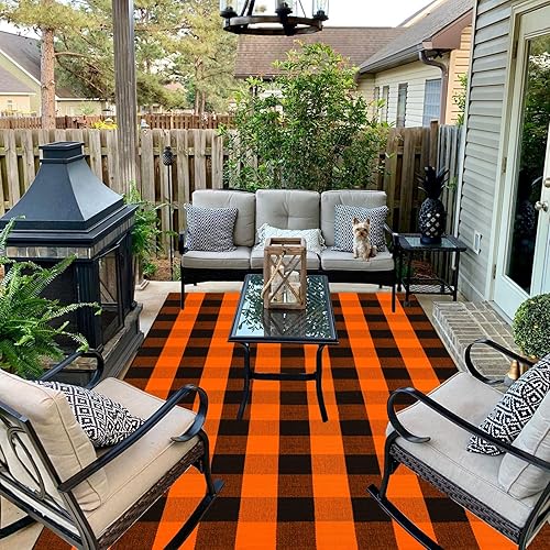 Miniatura 141 de CAINANEL Buffalo - Alfombra de algodón a cuadros de 5 x 7 pies, tejida a mano para interiores y exteriores, alfombra de área para puerta de Tela