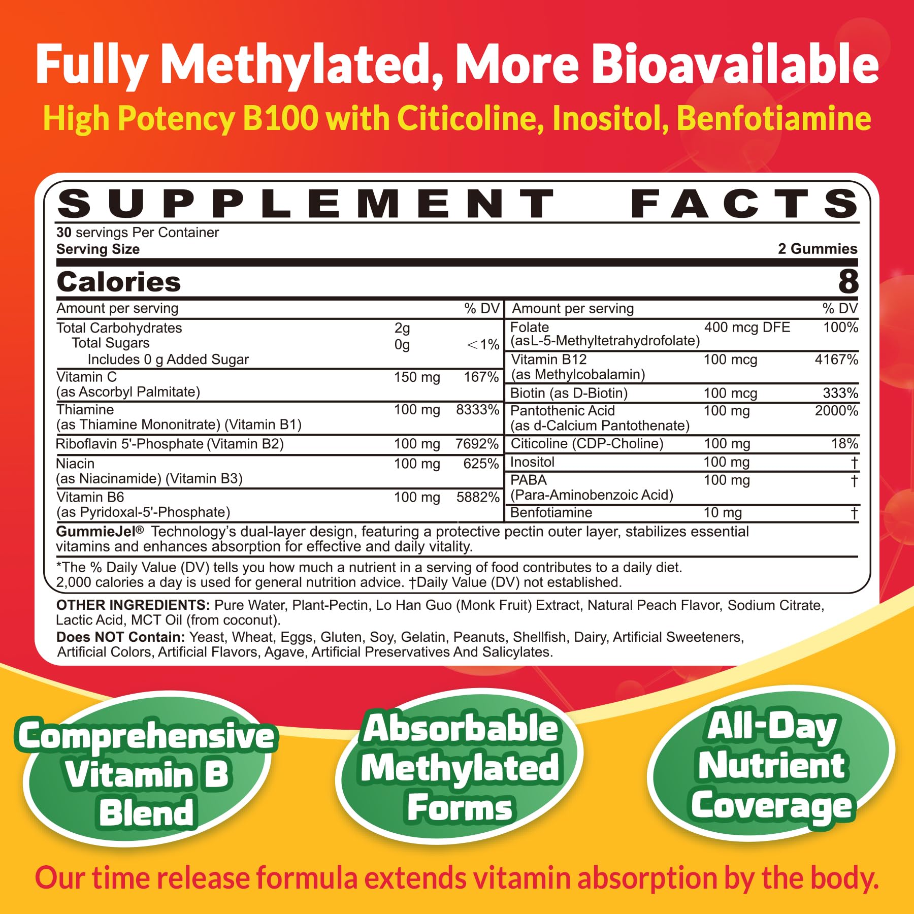 Vitamin B Complex Gummies for Men & Women, Methylated B Complex, 60Cts — Amazon image 2