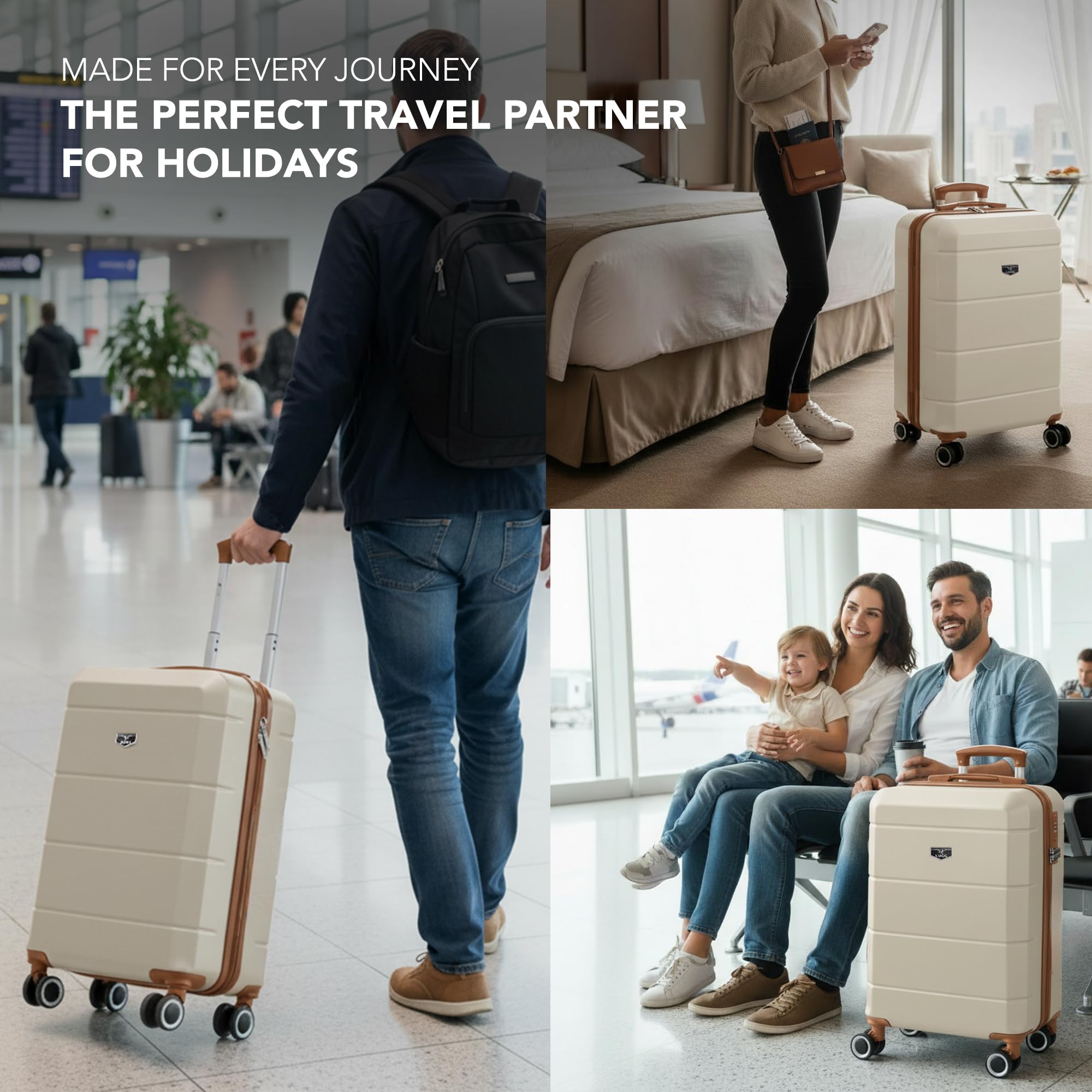 LUGG - Jetset 40cm Suitcase - 40x30x20cm- Ryanair Compatible - Underseat Size - Hard Shell ABS - Spinner & Removable Wheels - Lightweight Travel Luggage- Cream/Brown — view 310