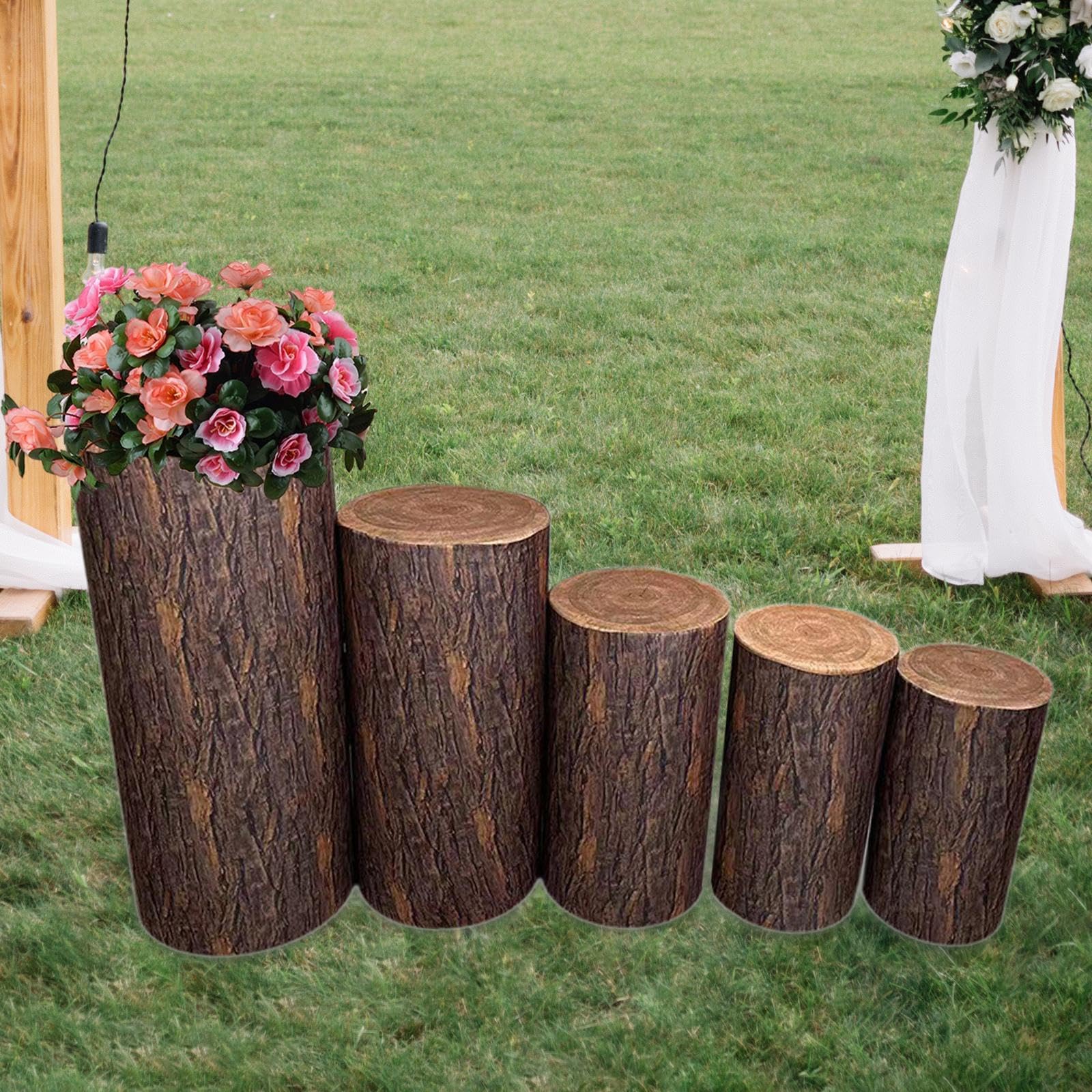 rockible 5 Fundas para Soportes Cilíndricos para Decoración de Bodas Y Fiestas, Grano de Madera