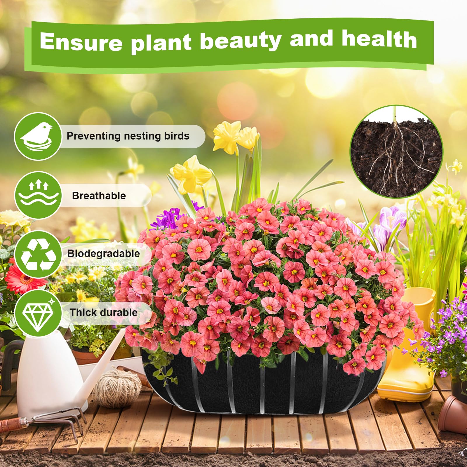 Aovanta 3PCS Felt Fabric Planter Liners 36 Inch Rectangular Trough Window Box Ha