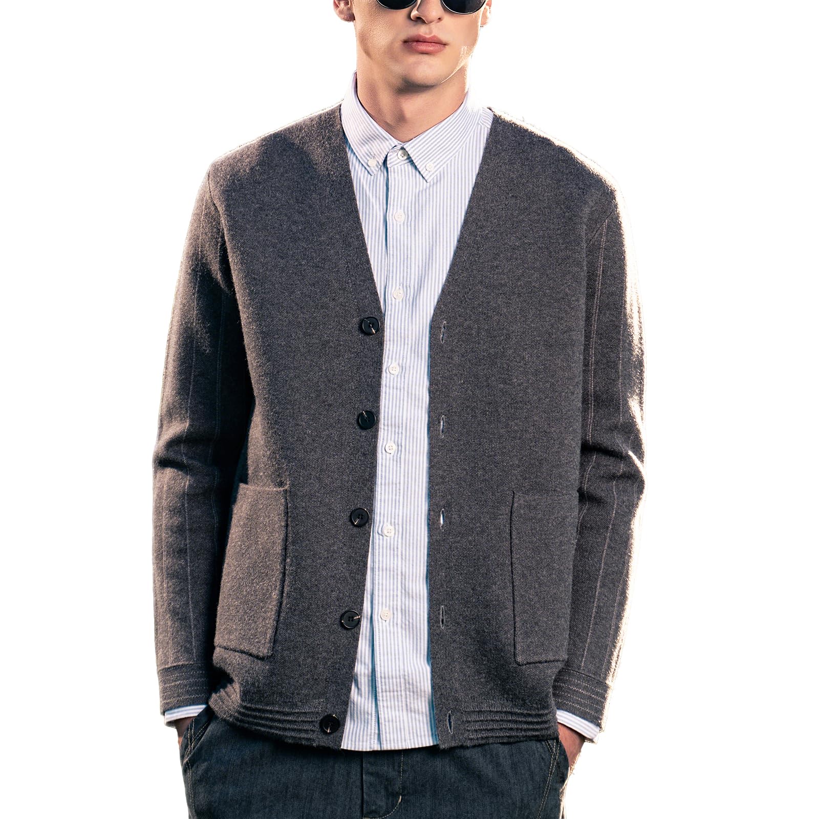 Men's Cardigan Sweater Button Front V-Neck Long Sleeve Knit Sweaters