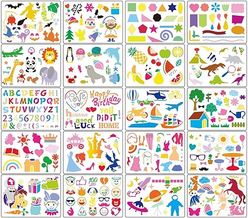 Miniatura 2 de HADDIY Juego de plantillas de dibujo para niños, 20 piezas, kit de plantillas de plástico, más de 300 patrones, plantillas de dibujo para niñas y