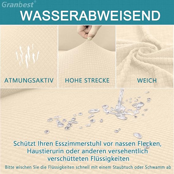 Granbest Premium Waterproof Dining Chair Covers Set of 4, Stretch High Back Chair Slipcovers for Dining Room, Washable Removable Chair Protector for Banquet, Kitchen, Party, Hotel (Beige, Pack of 4)