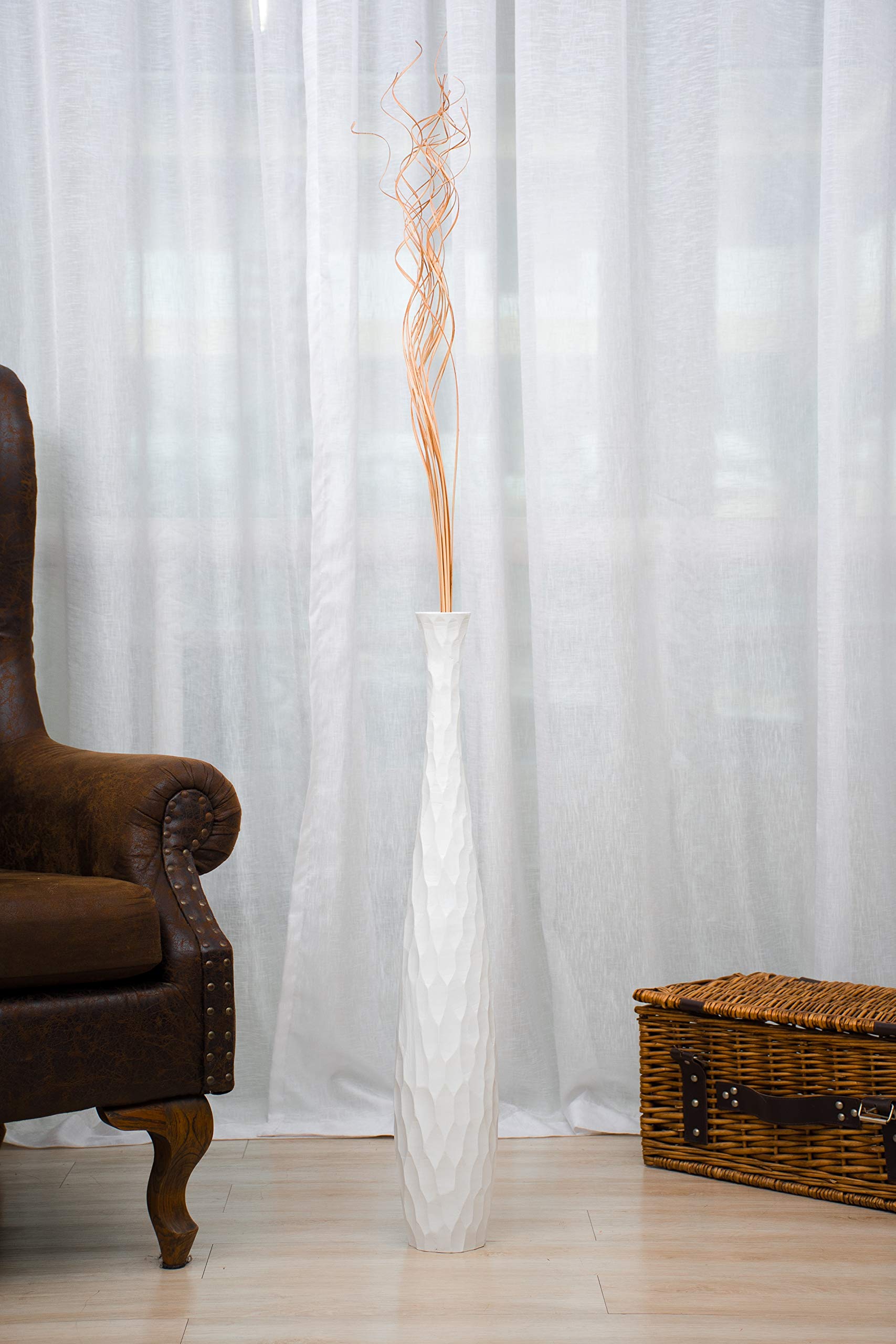 Vaso Alto In Legno Di Mango 70cm - Stile Bohò Per Pampa, Bianco - Foto 2