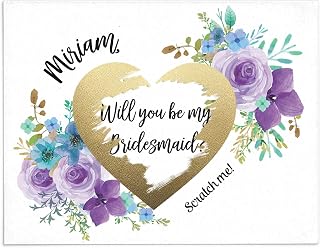 Personalized Bridesmaid Proposal Scratch Off Card, Purple, Lavender and Teal Will you be my bridesmaid card, Custom Maid of Honor, Matron of Honor, Flower Girl Proposal cards (Purple)