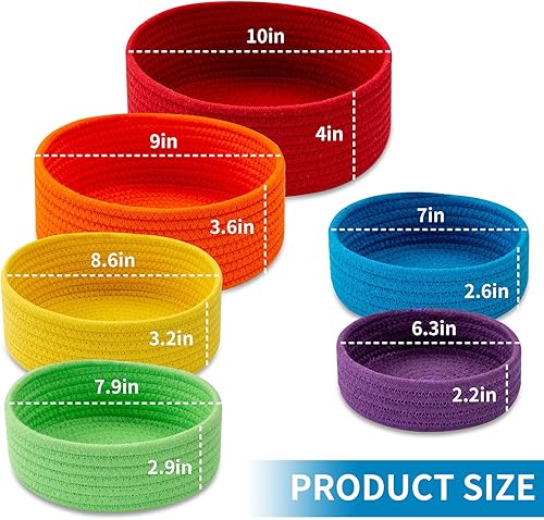 Miniatura 2 de Canastas pequeñas de almacenamiento para estantes, paquete de 6 cubos redondos de cuerda de algodón, cestas tejidas decorativas y lindas para