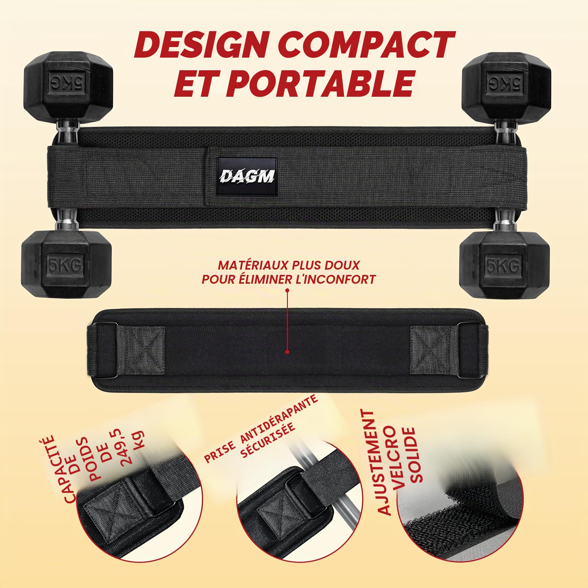DAGM Ceinture de poussée de hanche, entraînement sécurisé des fessiers avec rembourrage supplémentaire antidérapant qui protège vos hanches – Idéal pour la salle de sport et les entraînements à