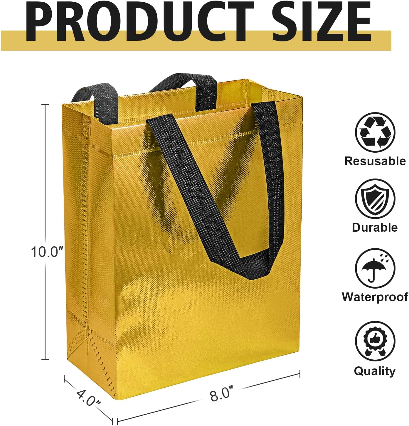 【18-Pack Golden】 Reusable Gift Bags with Handles, Bulk Goodie Bags for Valentines Day, Baby Shower, Birthday, Party Favors, Wedding, Holiday Goodie | 8x4x10 Inches | 18 Premium Golden Bag | Eco-Friendly - Image 2