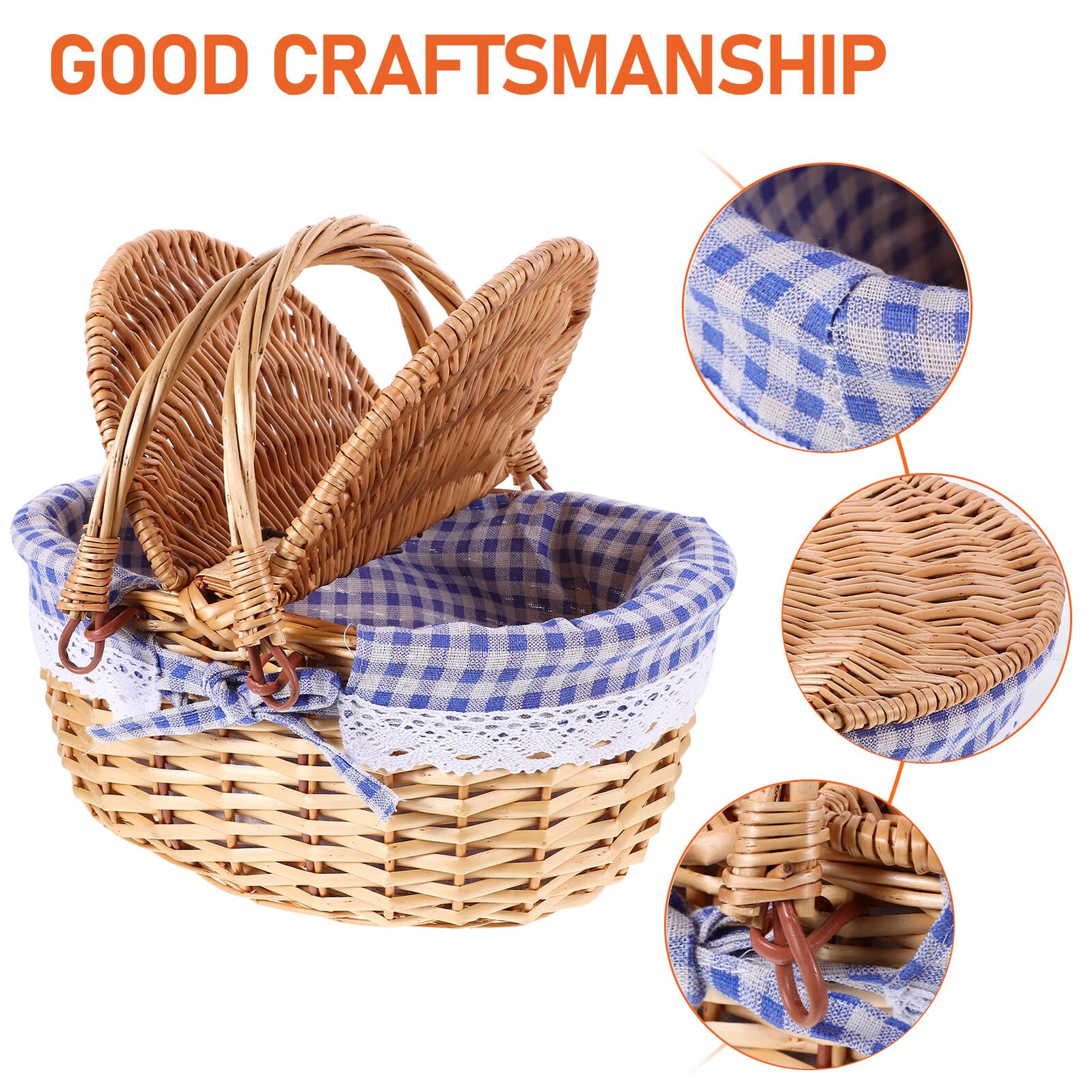 DOITOOL Cesta de Picnic de Mimbre con Tapa Cesta de Almacenamiento Tejida 35x25x17 Cm para Frutas y Pan para Hogar y Exteriores