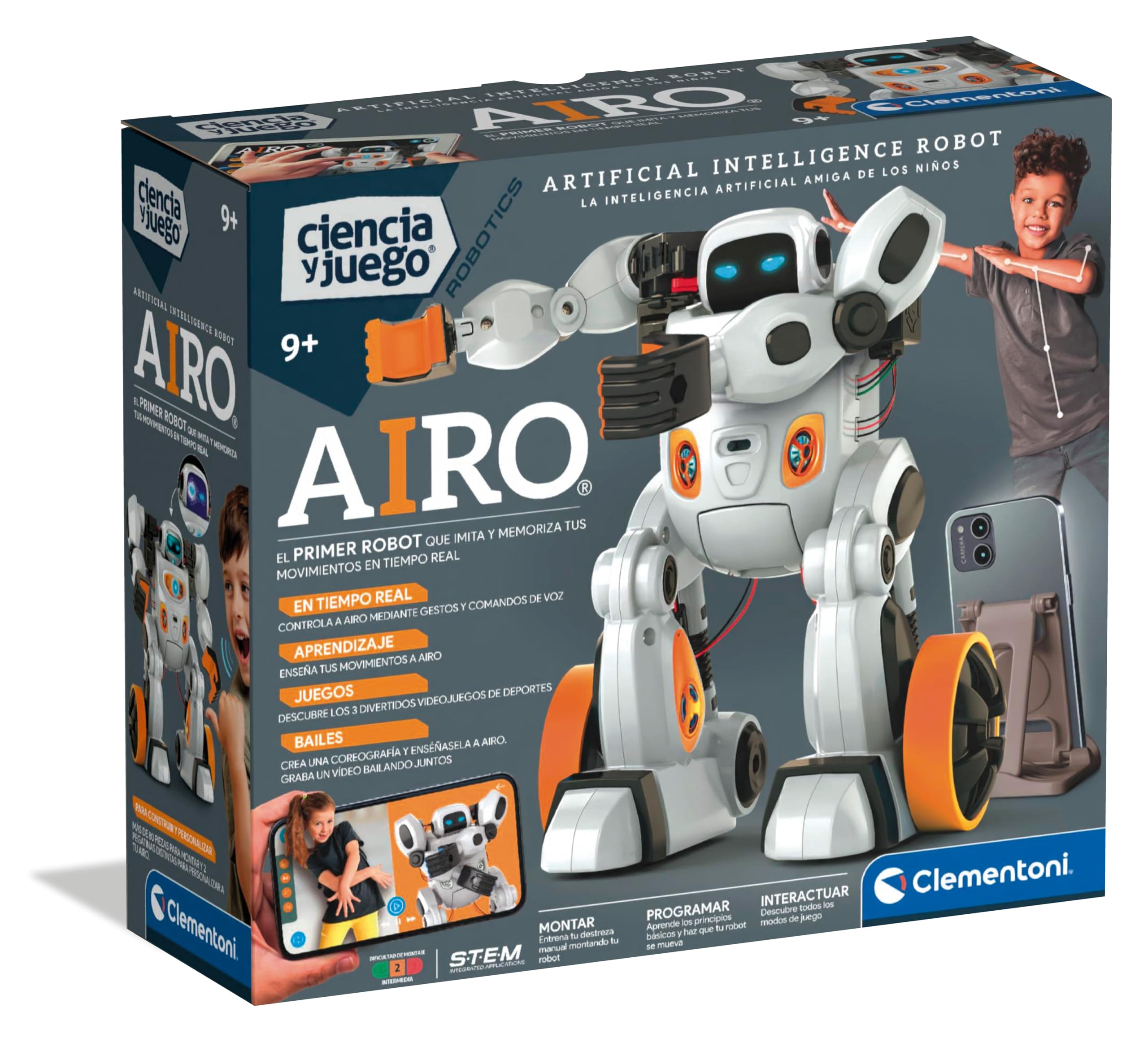 Clementoni - Robot AIRO con Inteligencia Artificial - Juguete Educativo y Personalizable para Niños - Interactivo con Reconocimiento de Gestos y Voz - A Partir de 8 Años - 55513