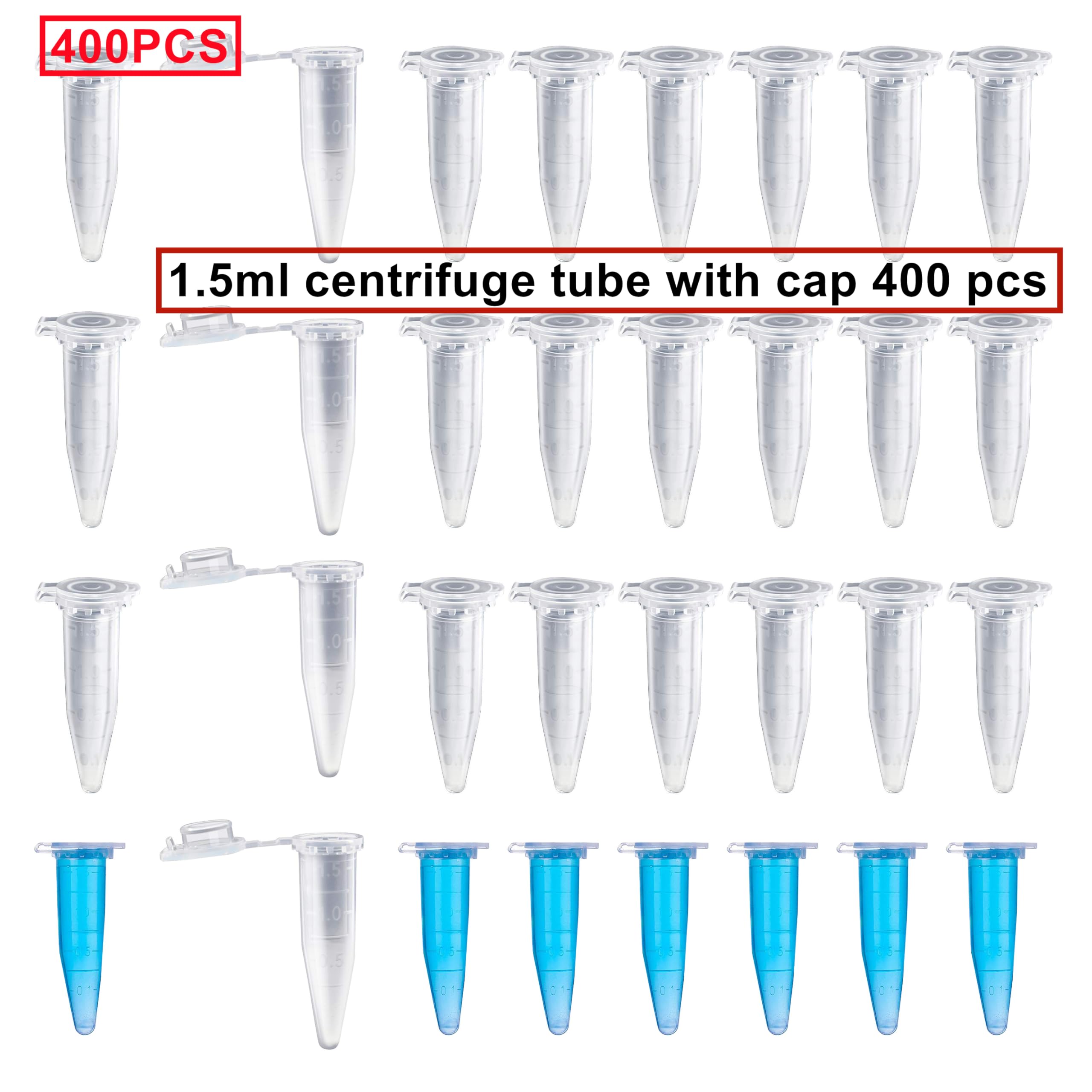 HUAZIZ 400 Pièces 1,5ml Tube à Centrifuger en Plastique Conique, Micro Centrifugeuse Tubes Tubes de Laboratoire Conteneurs D'échantillons avec Snap Cap pour l'analyse d'échantillons en Laboratoire