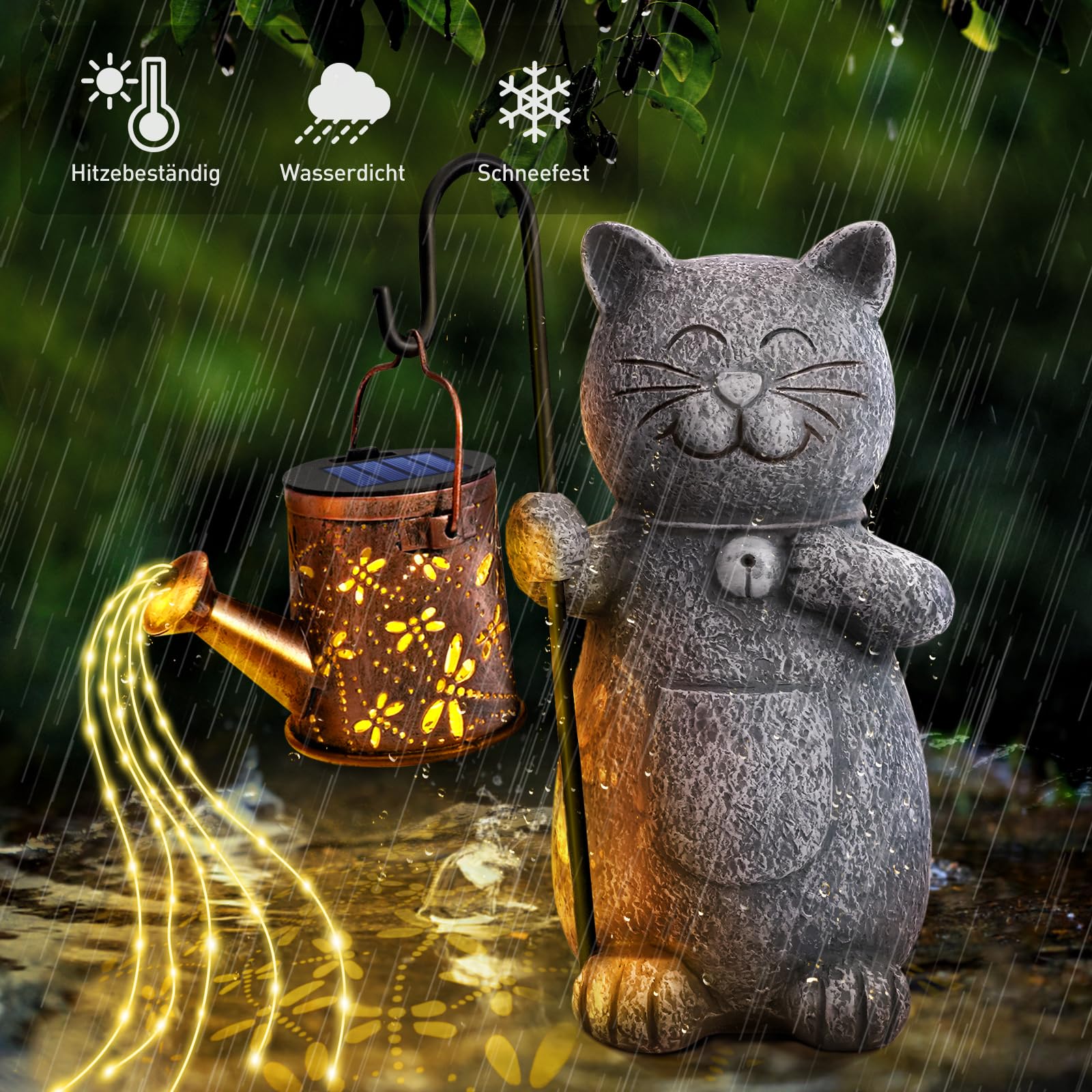 Hinshark Geschenke für Frauen Mama, Katze Garten Deko Gartenstatuen mit Solar Laterne, Geburtstagsgeschenk für Frauen, Gartendeko für Draußen Wetterfest, Geschenke für Frauen Weihnachten