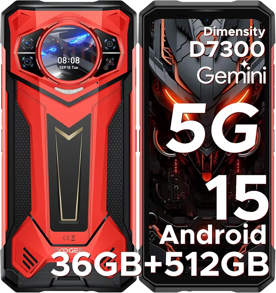 DOOGEE S200 Plus Android 15 Movil Irrompible 5G D7300 4nm, (16+20) 36GB RAM+512GB ROM (TF 2TB), Pantalla Trasera multifunción de 1,32" 60Hz, 100MP+32MP+20MP Móvil Rugerizado, 10100mAh(33W)/NFC/FaceID