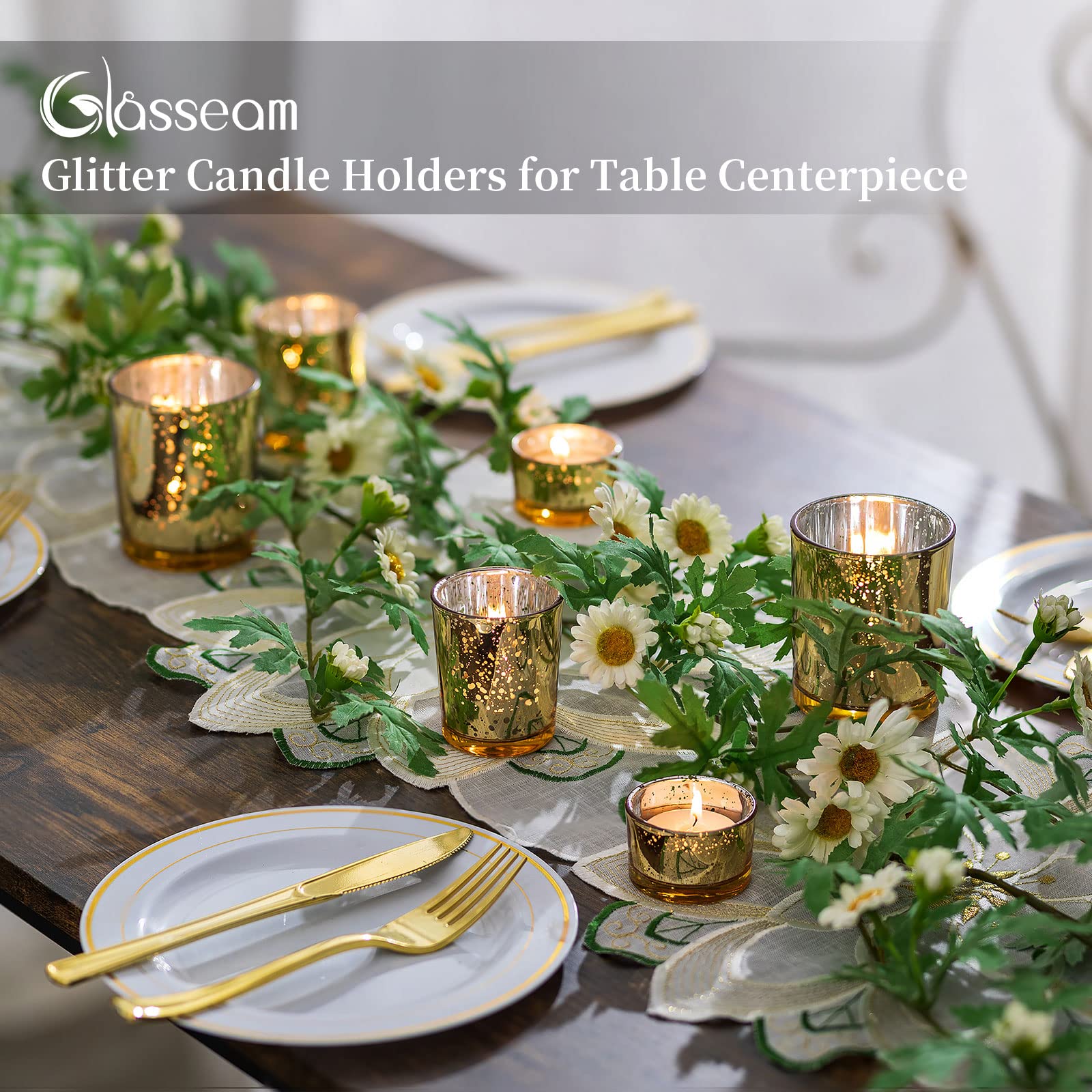 Theelicht Votief Glazen Kandelaars, 18St / 6Sets Glasseam Mercury Gouden Theelichthouders Bulk, Drijvende Kerstkaarsen En Houders Voor Bruiloft Middelpunt Decoraties