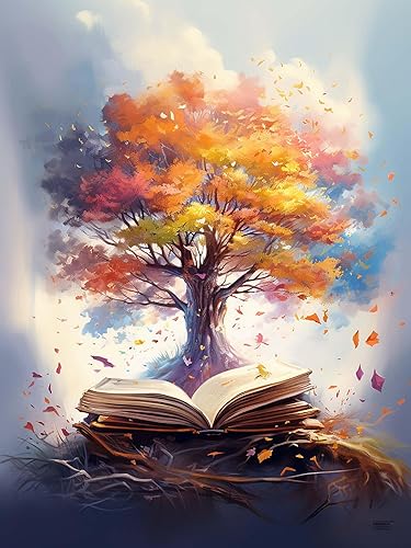 SKRYUIE Kits de pintura de diamantes de árbol 5D, libro de arte de diamantes para bricolaje, taladro redondo completo, punto de cruz de bordado de