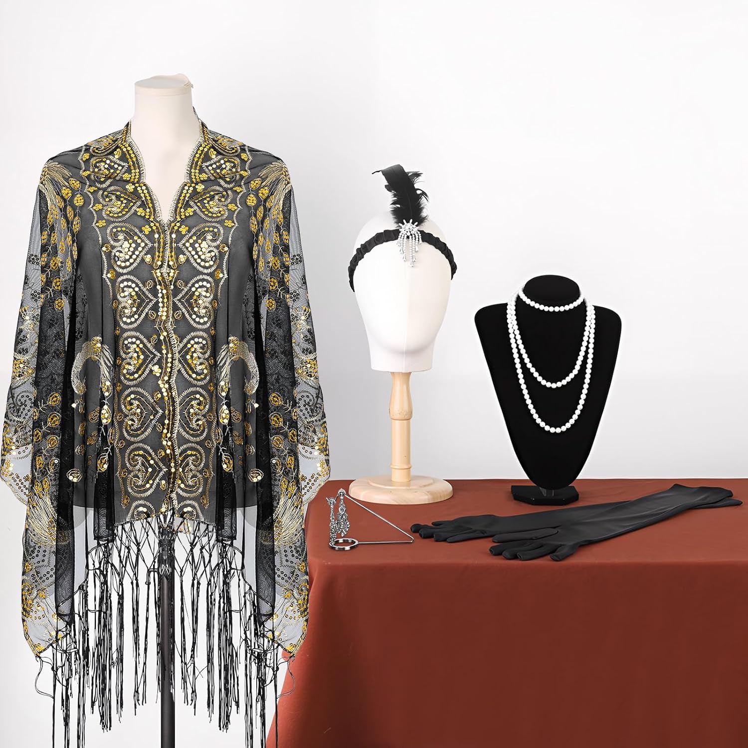 1920s Flapper Accessories Set for Women, Roaring 20s Accessories Flapper Shawl Outfits for Halloween Cosplay Costume - Image 3