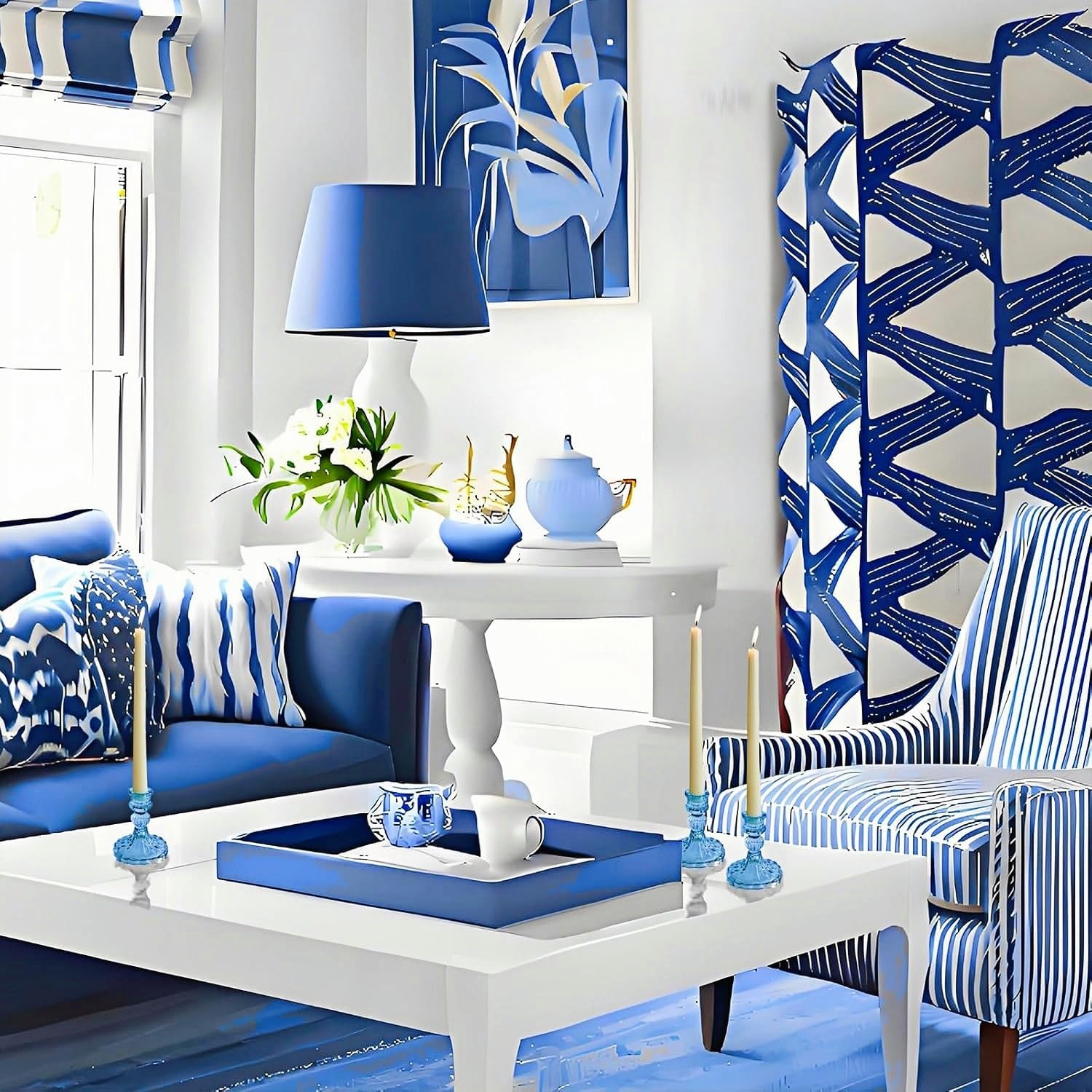 Glass Candlestick Holder,Striped Taper Candle Holders,Set of 6 Candle Stand for Table Centerpieces, Home Decor,Weddings,Festival and Parties (Bule Dimond)