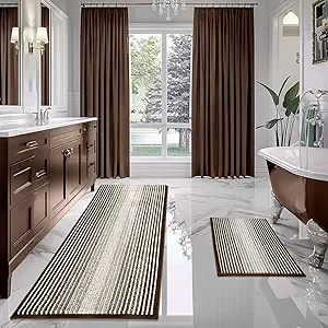 BSICPRO Bathroom Rugs and Mats Sets, 2 Piece Thick Absorbent Chenille Bath Mat Rug Set Non Slip, Soft Shaggy Bath Room Floor Mats for Bathroom, Machine Washable (Brown, 24" x 70" Plus 20" x 32")