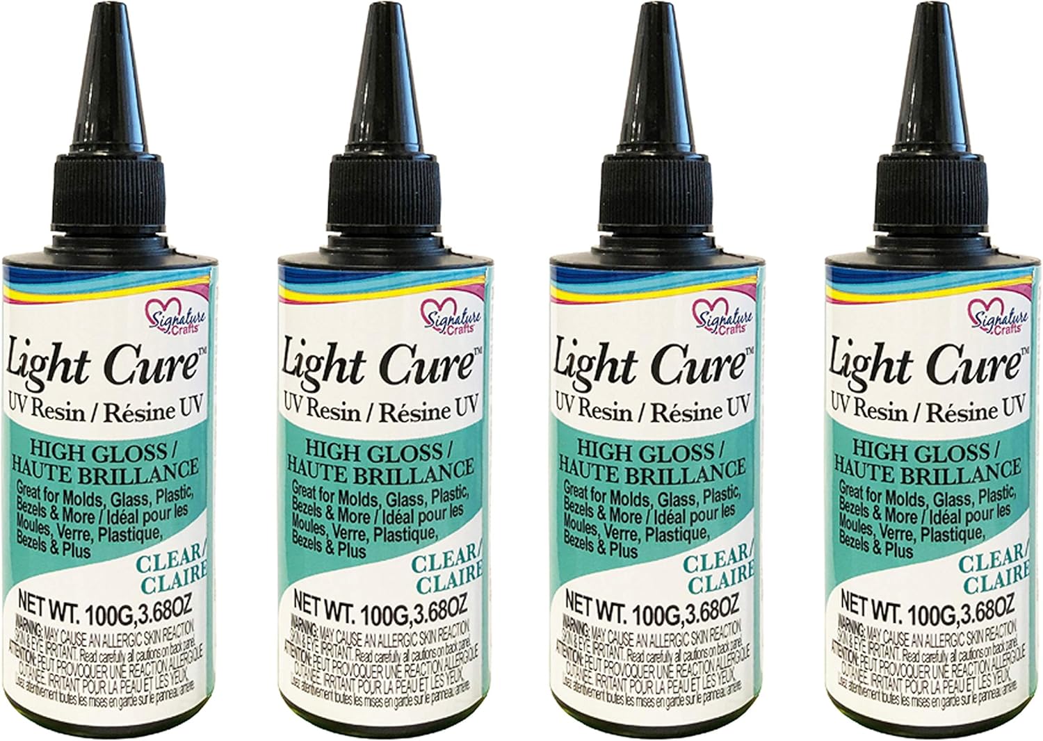 Signature Crafts Clear Ultraviolet Light Curing UV Resin for Jewelry Making, 100g – 4 Pack