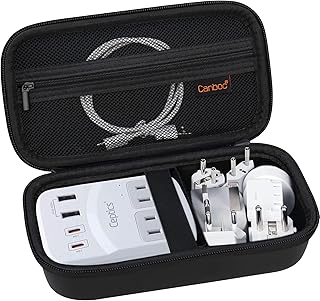 Canboc Travel Carrying Case for Ceptics International Plug Adapter Kit, World Travel Adapter Kit Storage Organizer, Zipper mesh Bag fit USB Cable, Black (Case Only)