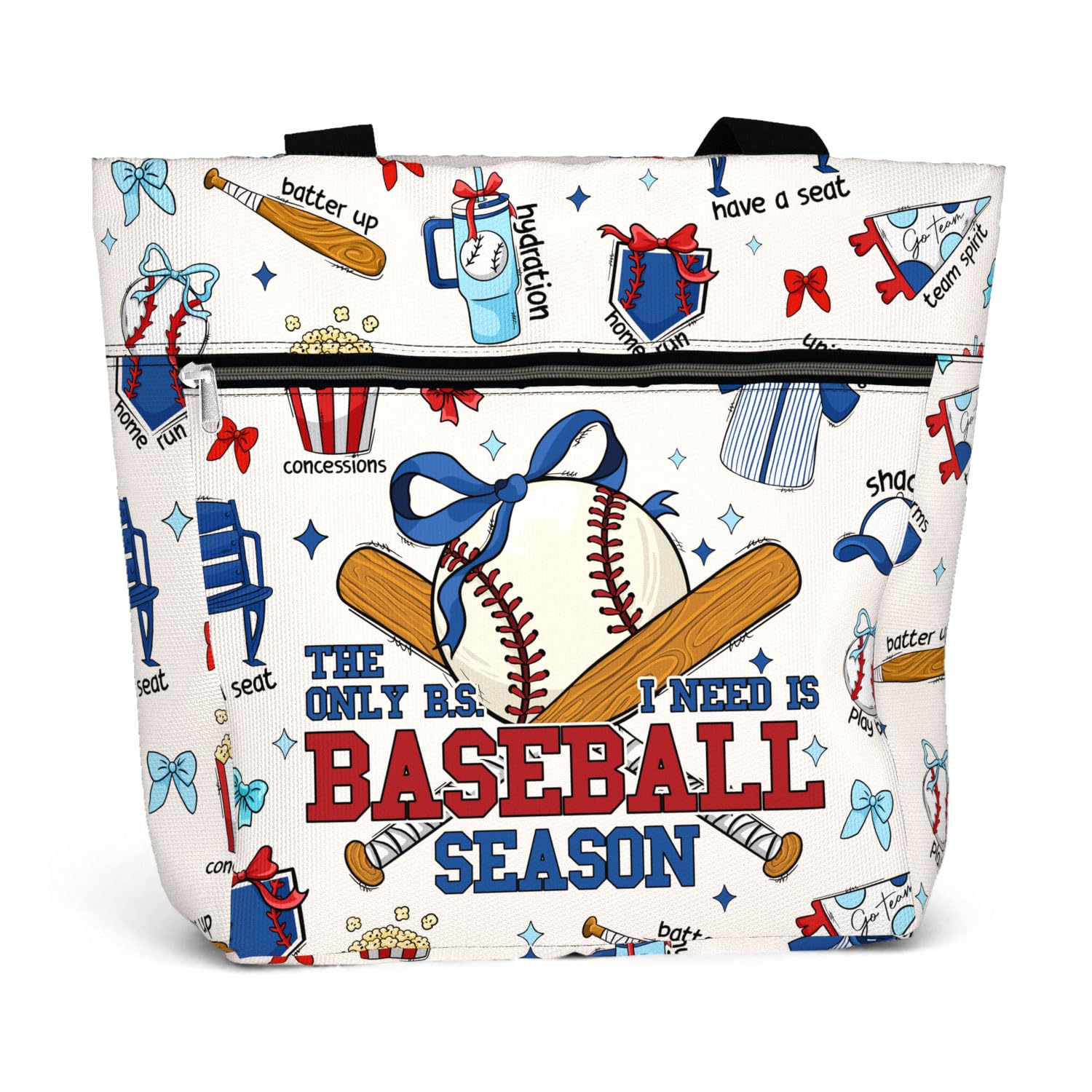 84hoods Waterproof Tote Bag with Pockets and Zipper for Work. Gift for Baseball Players and Lovers. Shoulder Bag for Women.