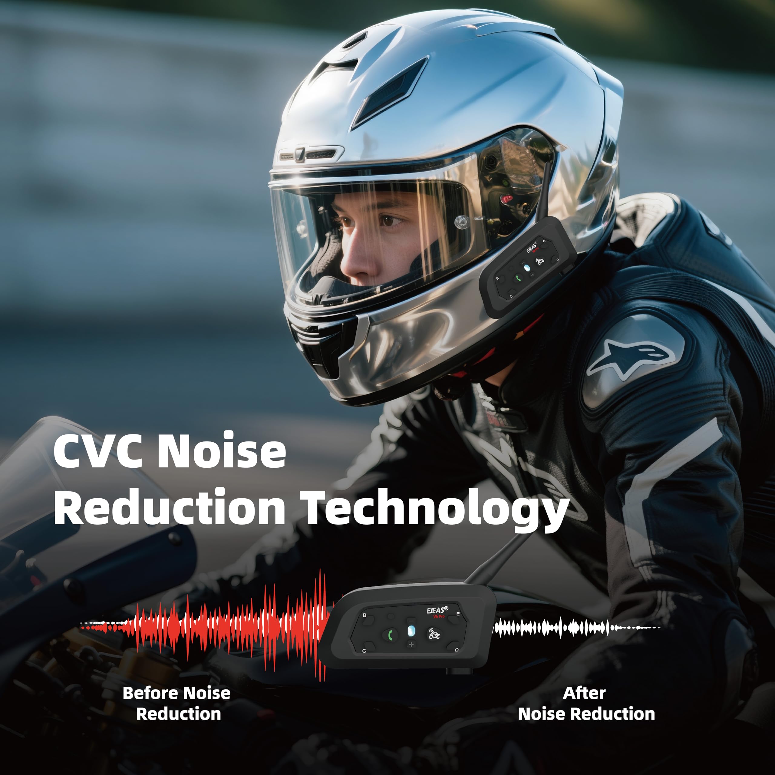 EJEAS V6 Pro + Casque Bluetooth pour Casque de Moto, Version améliorée V6 Pro, équipé d'une Interface de Type C (Lot de 1)