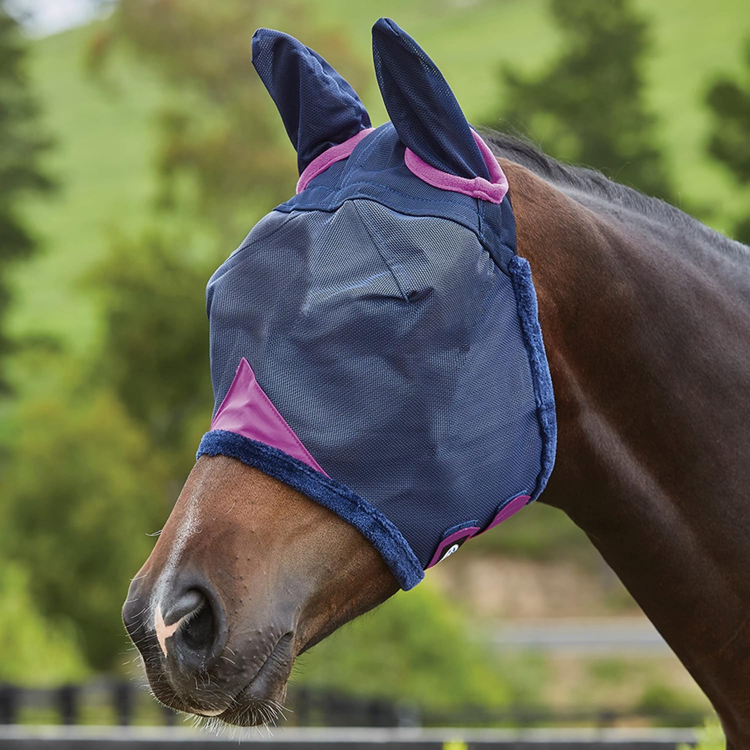 WeatherBeeta ComFiTec Durable Mesh Mask with Ears - Navy/Purple - Small Pony