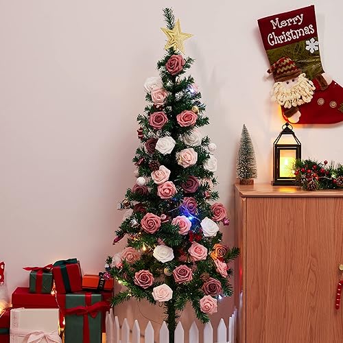 Miniatura 8 de InnoGear Flores artificiales, 50 unidades de rosas falsas de espuma polvorienta a granel con tallos para decoración, ramos de boda, centros de mesa,