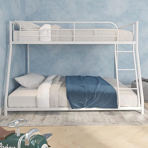 EMKK Twin Over Full Metal Bunk Bed,Metal Bunk Bed, Twin Over Full Size Beds with Sturdy Guard Rail & Ladder, Space-Saving/Noise-Free