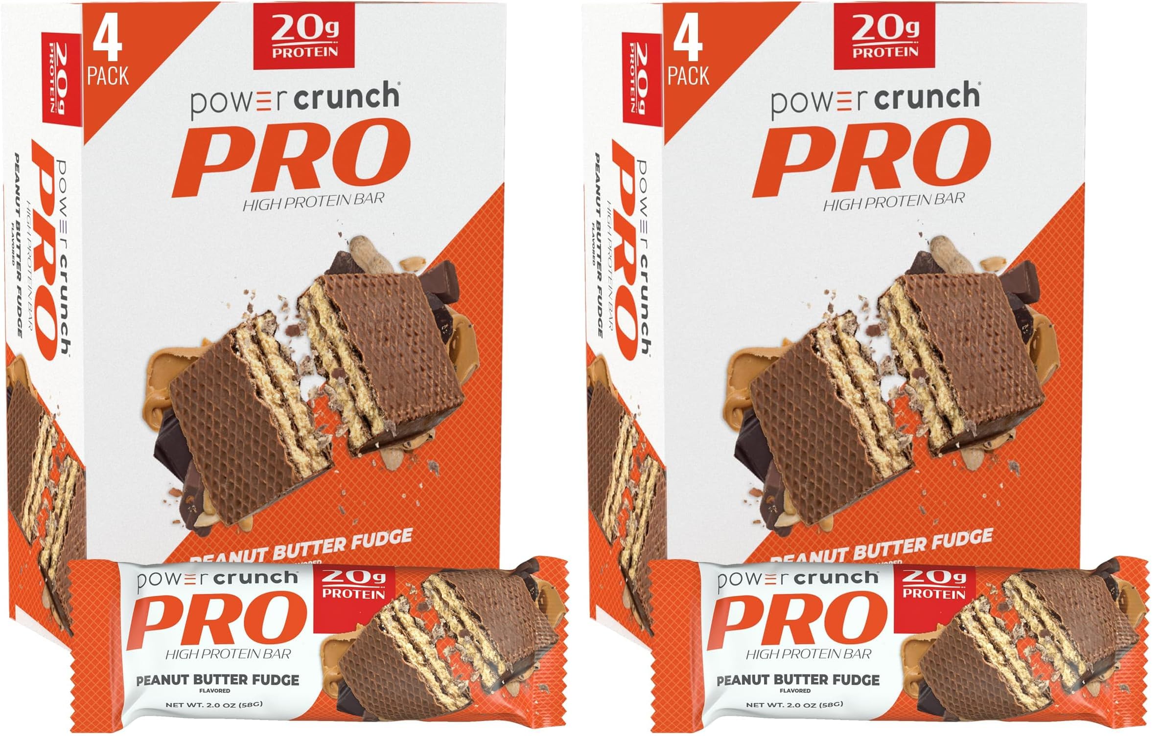 Power Crunch PRO Protein Wafer Bars, High Protein Snacks with Delicious Taste, Peanut Butter Fudge, 2.0 Ounce (Pack of 8)