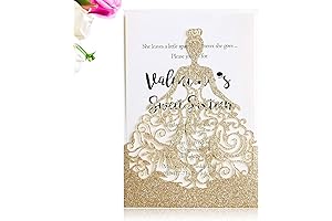 25PCS Crown Gold Glitter Quinceanera Invitations