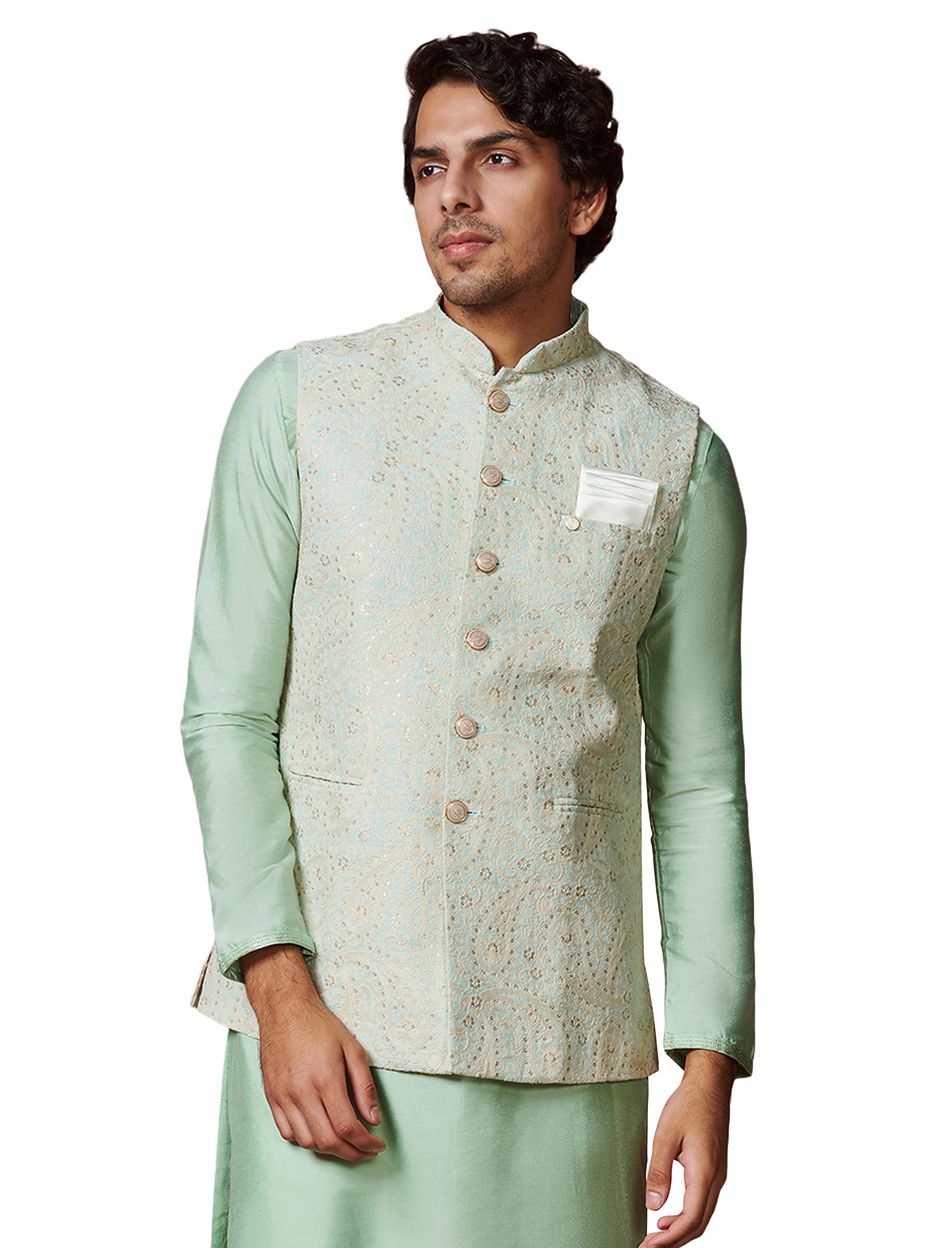 manyavar Men's Embroidered Zardosi | Sequined Nehru Jacket (Jacket Only)-picture-11