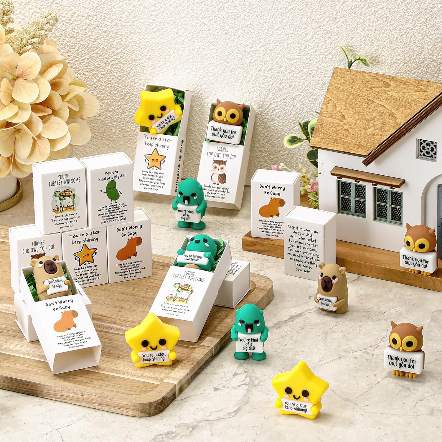 Bulk Valentines Day Gifts for Friends Small Funny Desk Pets Cute Resin Ornaments Passover Party Favors Adults Positive Emotional Card Box Women Men Office Coworker(50 Set,Owl) - Image 5