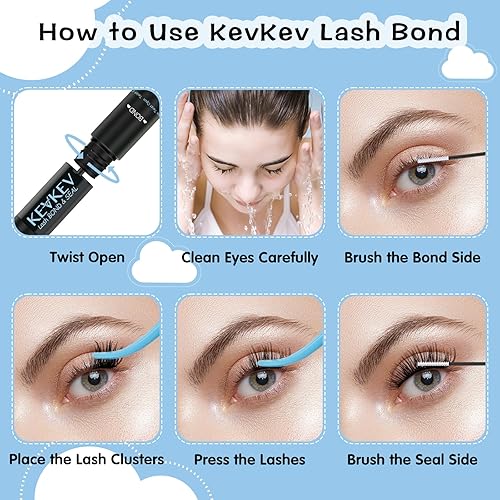 Miniatura 6 de Pegamento de pestañas para racimos de pestañas, impermeable, para pegar y sellar con removedor de cepillo de pestañas, hisopos de algodón, 72 horas