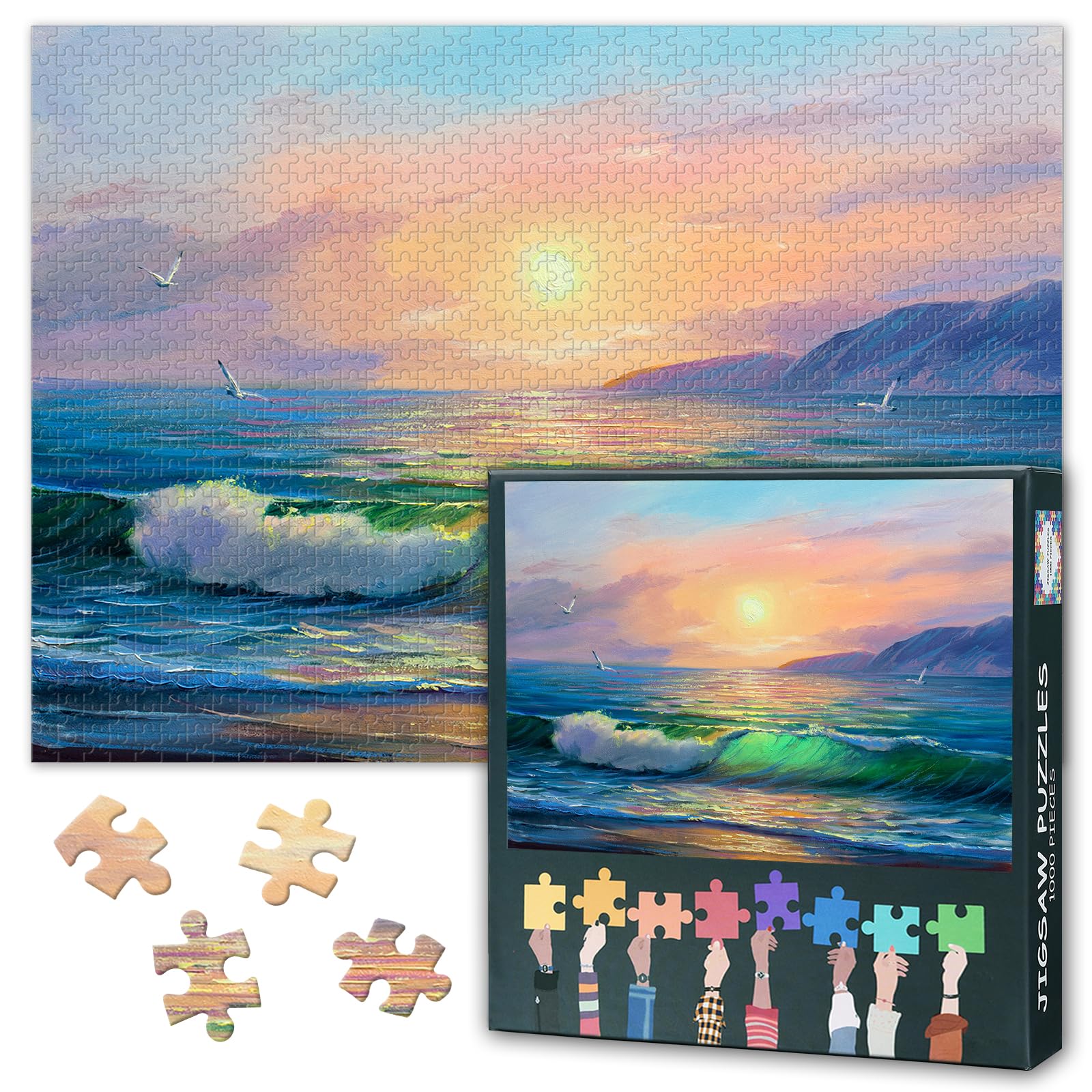 ‌1000 Piece Jigsaw Puzzle for Adults Oceanic Dawn Hypnotherapy Art with Bioluminescent Wave Dynamics & Coastal Neural Resonance for Zen Flow State 27.5x19.7 Inch‌