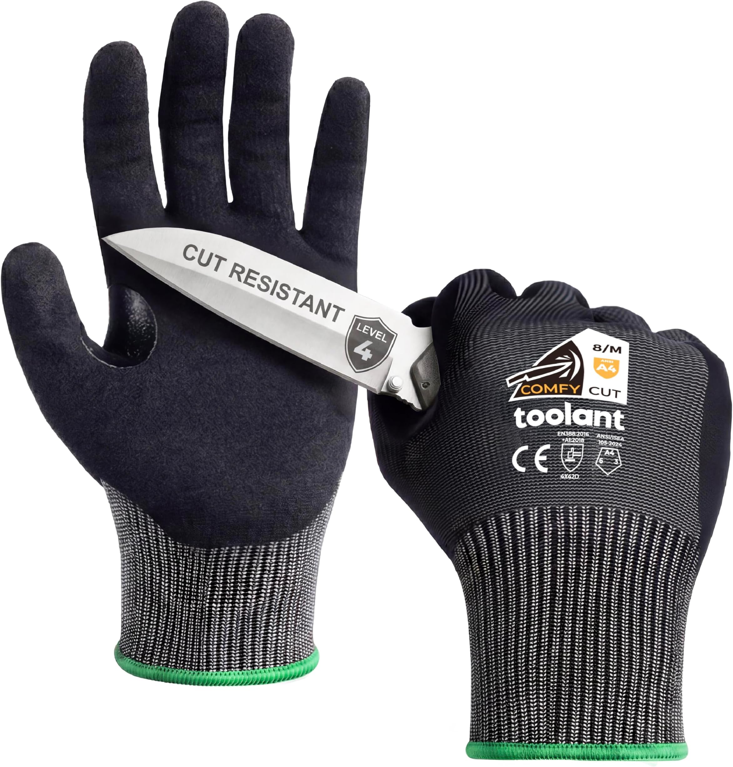 toolant ComfyCut A4 Cut Resistant Work Gloves, ANSI & EN388 Certified Protection with Ultra Comfort, Fiberglass-Free, Touchscreen & Flexible Grip, for Mechanics, Woodcarving, Assembly, X-Large
